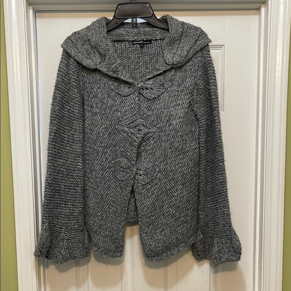 Beretti - made in Italy heather gray cardigan - shawl collar- bell sleeve - M/L